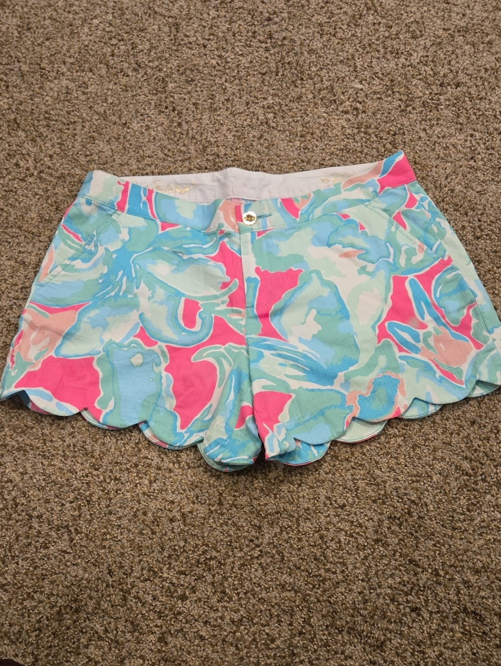 Lilly Pulitzer Scalloped Floral High-Waist Shorts - Pink, Blue, Mint